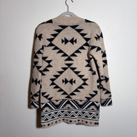 Frye Tan Black Aztec Southwestern Print Cardigan Sweater Duster Long SIZE S - Picture 12 of 16